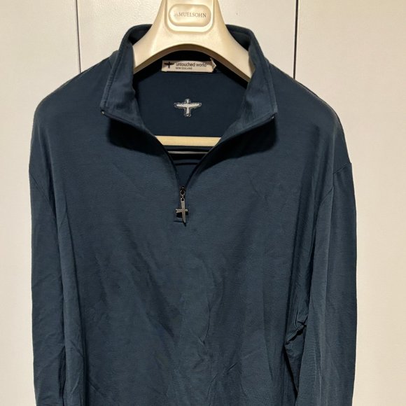 Untouched World Blue Wool Half Zip Long Sleeve Sweater- XL - Picture 1 of 8